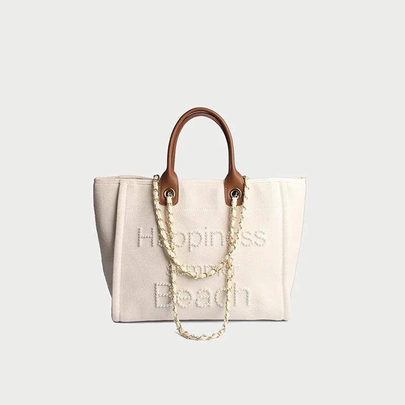 New Women Tote Bag Fashion Canvas Large Handbag Chains-pu leather-7