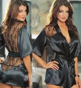 LOVEMI  Nightgown Black / L Lovemi -  Lingerie Silky Lace Black Kimono Intimate Sleepwear Robe