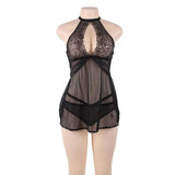 LOVEMI  Nightgown Black / M Lovemi -  Oversized Sexy Lingerie Sexy Halter Suspender Nightdress
