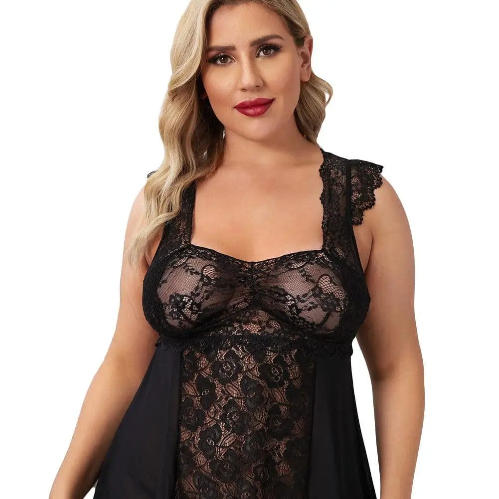 LOVEMI  Nightgown Black / XL Lovemi -  Large Size Sexy Lingerie New Lace Back See-through Pajamas
