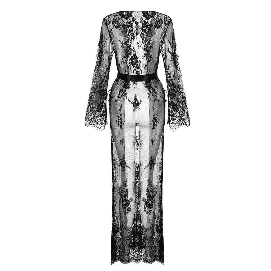 LOVEMI  Nightgown Lovemi -  Women Long Sleeve Lace Dress Fashion Solid Sexy Perspective