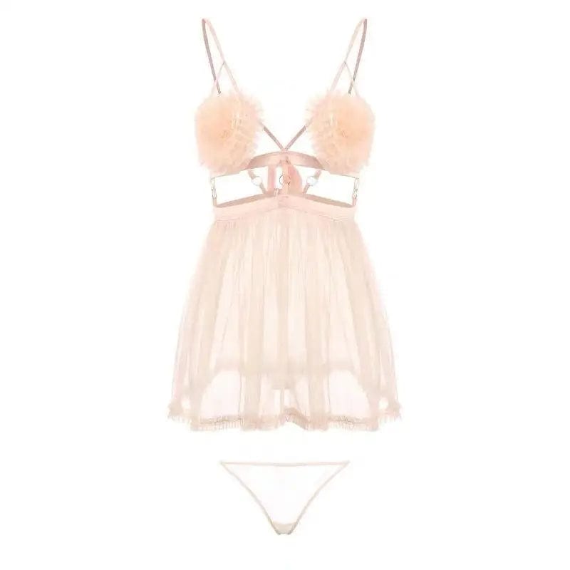 LOVEMI  Nightgown Pink / One size Lovemi -  High-End Sexy See-Through Mesh Hollow Sexy Lingerie Peach