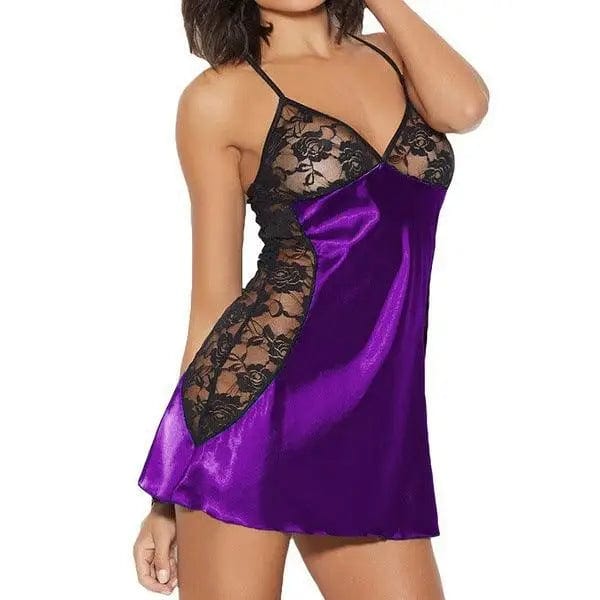 LOVEMI  Nightgown Purple / L Lovemi -  Lingerie Lace Nightdress Sexy Pajamas Suspenders One-Piece