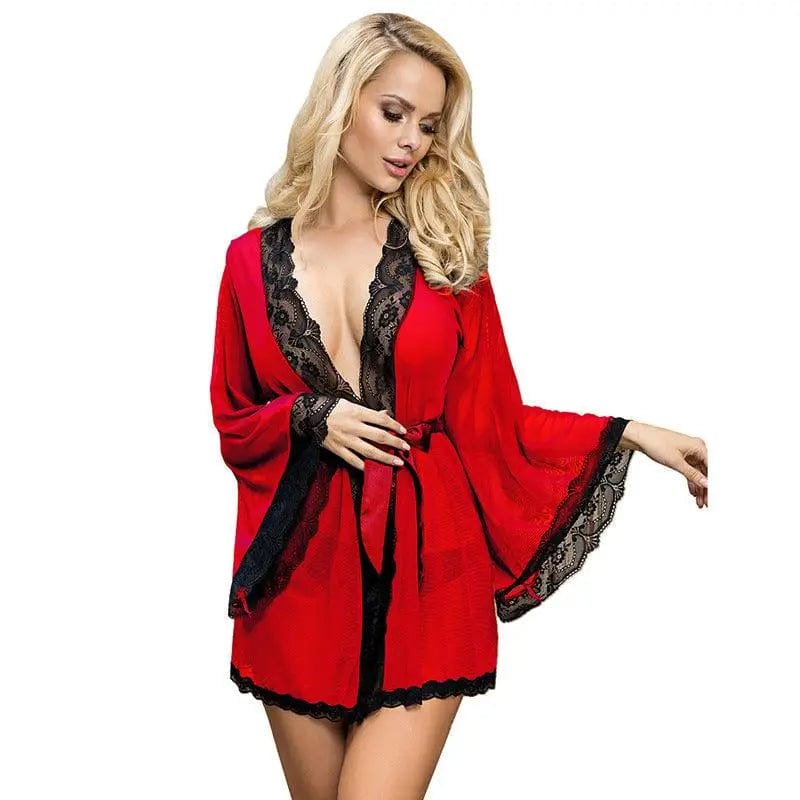 LOVEMI  Nightgown Red / M Lovemi -  Sexy Lingerie Sexy Strappy See-Through Nightgown Lace