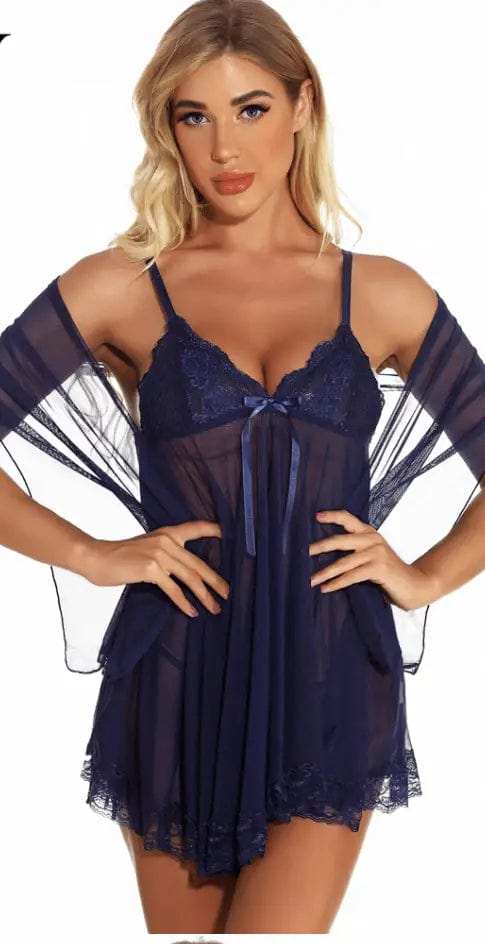 LOVEMI  Nightgown Royalblue / S Lovemi -  Large Size European And American Lingeri Transparent Lace
