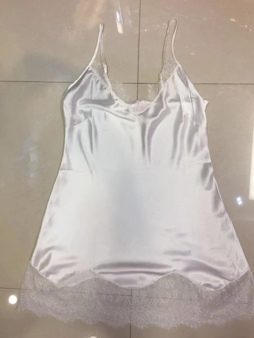 LOVEMI  Nightgown White / One size Lovemi -  Simulation silk stitching lace style sexy nightdress ladies