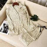 LOVEMI Nightgown Yellow / M Lovemi -  Long Sleeve Pajamas Thin Silk Ice Silk Two-piece Suit