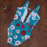 LOVEMI  One piece Blue / L Lovemi -  One-piece Swimsuit, Flower Swimsuit,