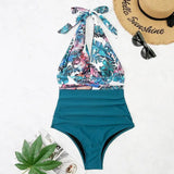 LOVEMI  One piece Darkgreenflower / L Lovemi -  One-piece Halter Matching Belly Bikini Women