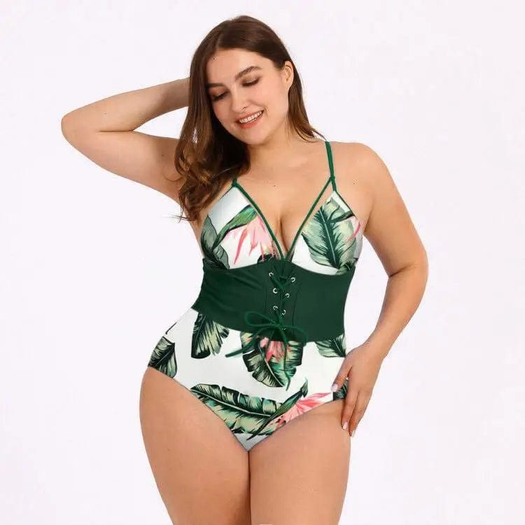 LOVEMI  One piece Greenleaft / S Lovemi -  Women's Plus Size Bikini Printed Bouquet Waist