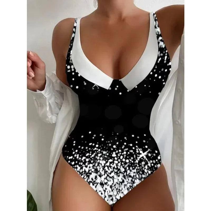 One Piece High Waisted Swimsuit Women Push Up Padded-Star Print-15