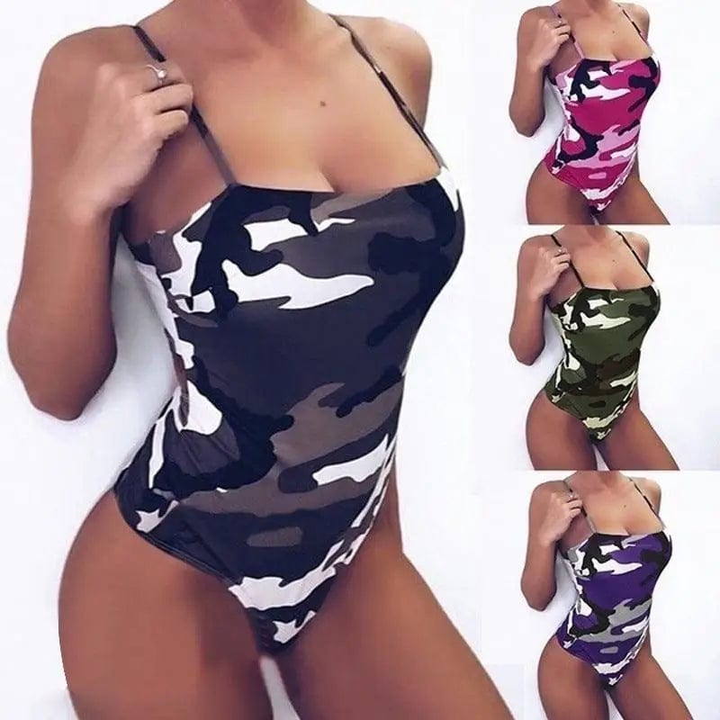 LOVEMI  One piece Lovemi -  Slim-Fit Suspender Camouflage One-Piece Swimsuit Jumpsuit