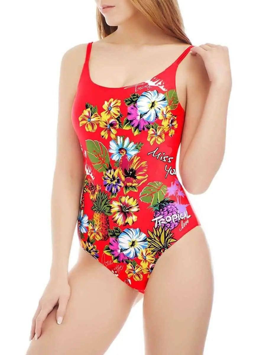 One-piece printed one-piece swimsuit-Red-2