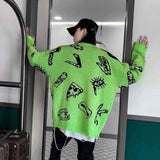 LOVEMI Outerwear & Jackets Men Fluorescent green / XL Lovemi -  Hip-Hop Graffiti Ripped Hair Stylist Trendy Sweater