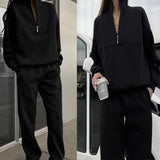 LOVEMI  Pants Black / S Lovemi -  All-matching Thickened Long-sleeved Sweater And Trousers Two-piece Set