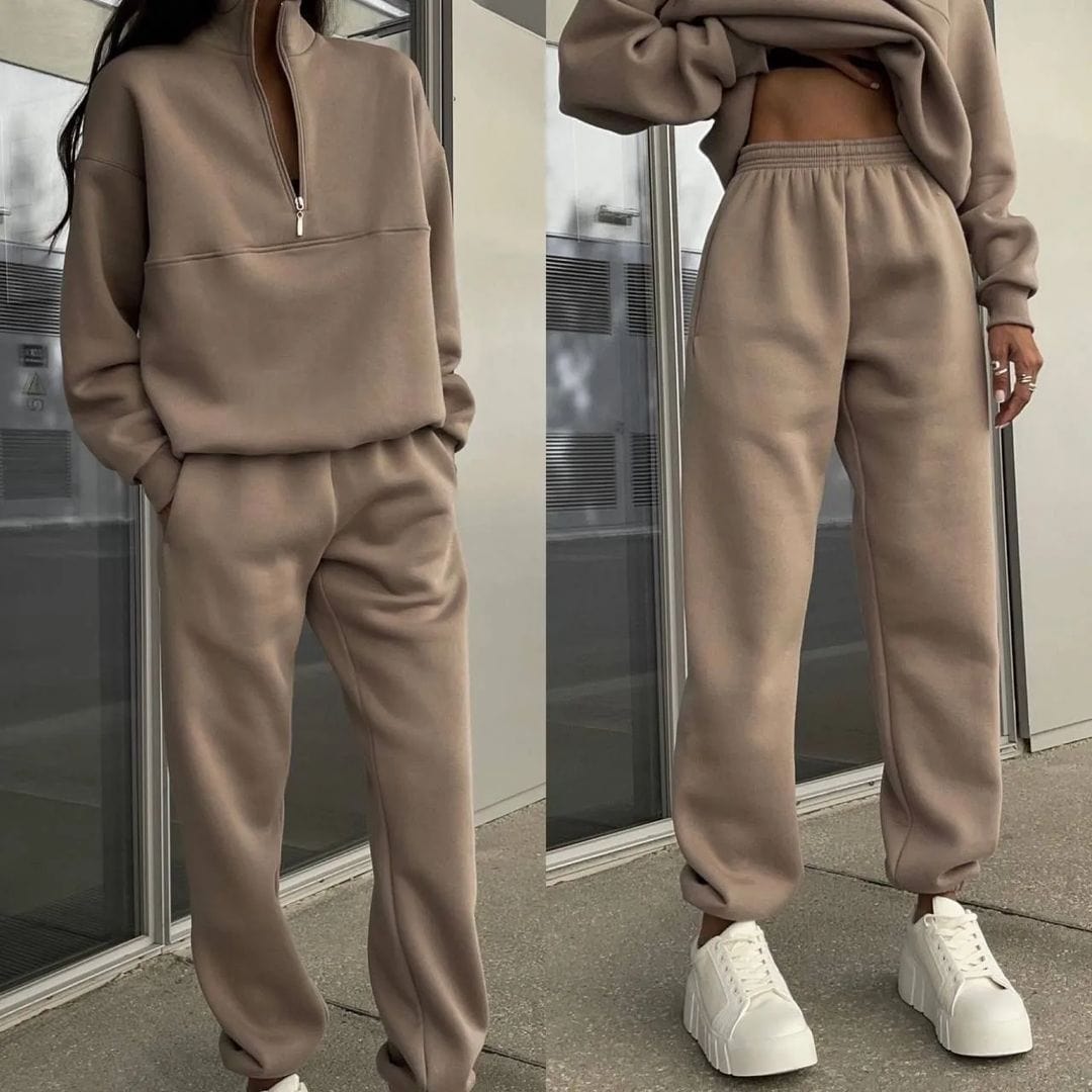 LOVEMI  Pants Camel / S Lovemi -  All-matching Thickened Long-sleeved Sweater And Trousers Two-piece Set