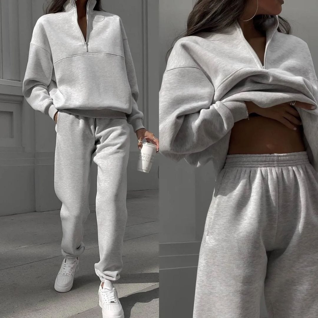LOVEMI  Pants White Gray / S Lovemi -  All-matching Thickened Long-sleeved Sweater And Trousers Two-piece Set
