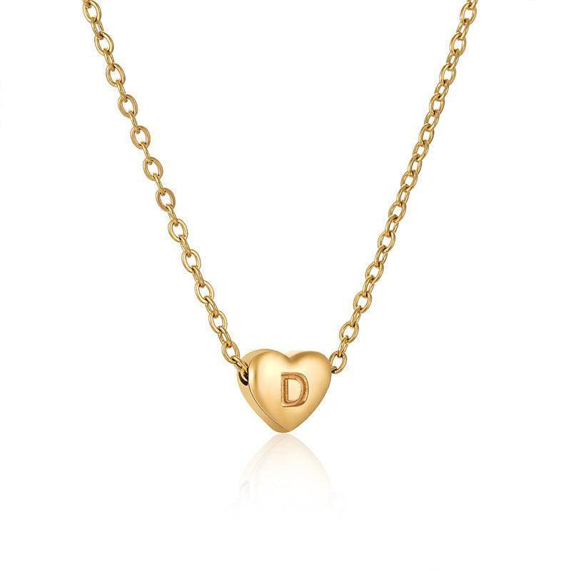 Personalized Gold Heart Initial Necklaces-D-13