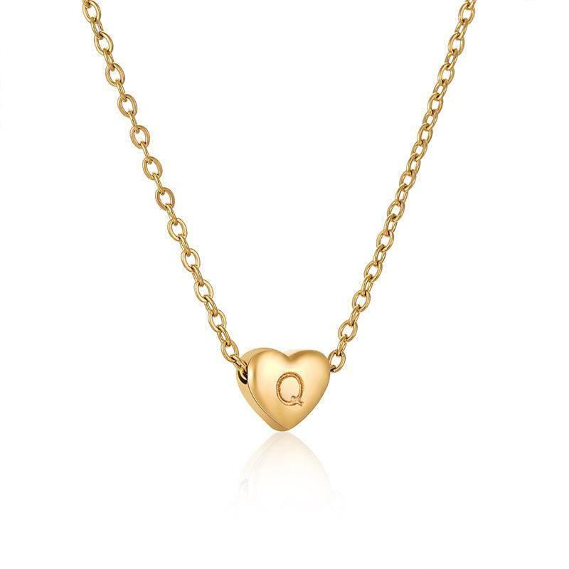 Personalized Gold Heart Initial Necklaces-Q-21