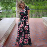 Pink Floral Boho Maxi Dress - Summer 2022 Beach Party Wear Maxi Dresses LOVEMI  602 Black 2XL 