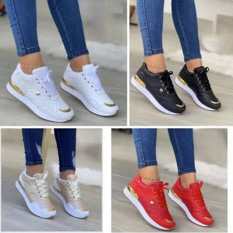 Plaid Sneakers Women Patchwork Lace Up Shoes With Love Decor-5