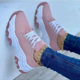 Platform Sport Flats Shoes Lace-up Sneaker Outdoor Walking Casual Shoes Women-Pink-8