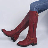 Plus Size Amazon Flat Zipper Women Boots-Red wine-1