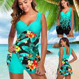 Plus Size Two Pieces Swimsuits Swimwear Women Flower Print-1