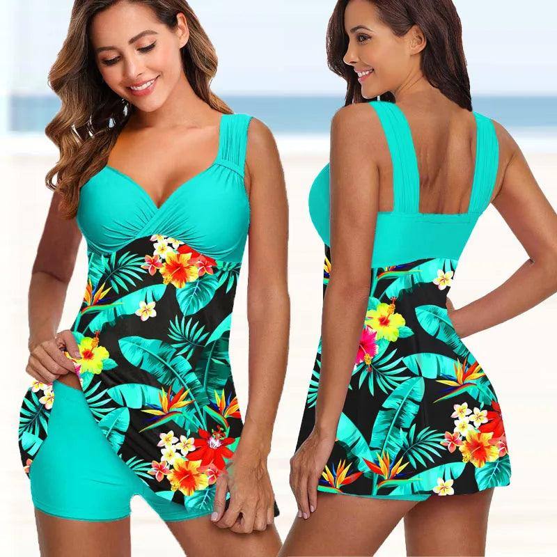 Plus Size Two Pieces Swimsuits Swimwear Women Flower Print-5