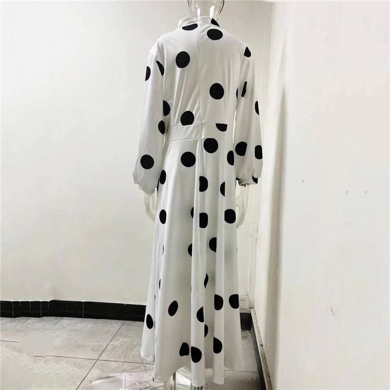 Plus Size Clothing Women Boho Long Maxi Dress 5XL Casual Dots Dresses Bow Elegant Ladies Big Shirt Dress Wholesale Dropshipping-5