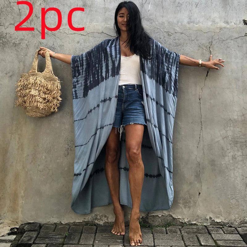 Polyester Ladies Sun Protection Resort Beach Dress Cover Up-Grey-34