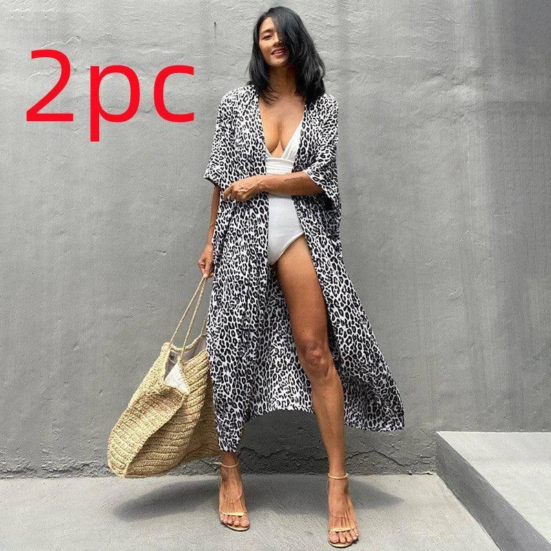 Polyester Ladies Sun Protection Resort Beach Dress Cover Up-Leopard Point-37