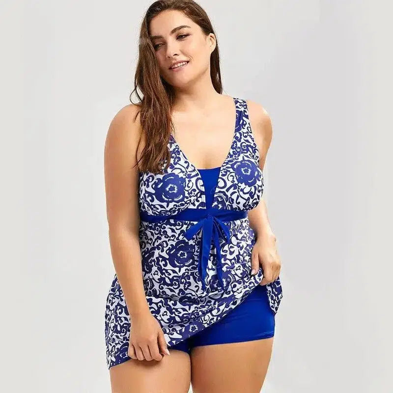 Print plus-size skirt split swimsuit-1