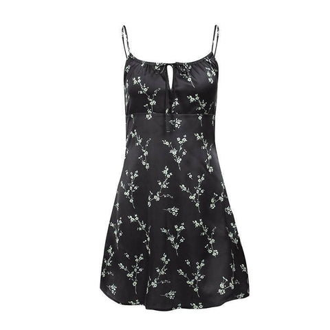 Printed Knotted Suspender Dress Women's Summer New Floral-3