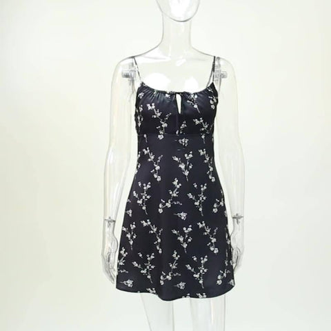 Printed Knotted Suspender Dress Women's Summer New Floral-4