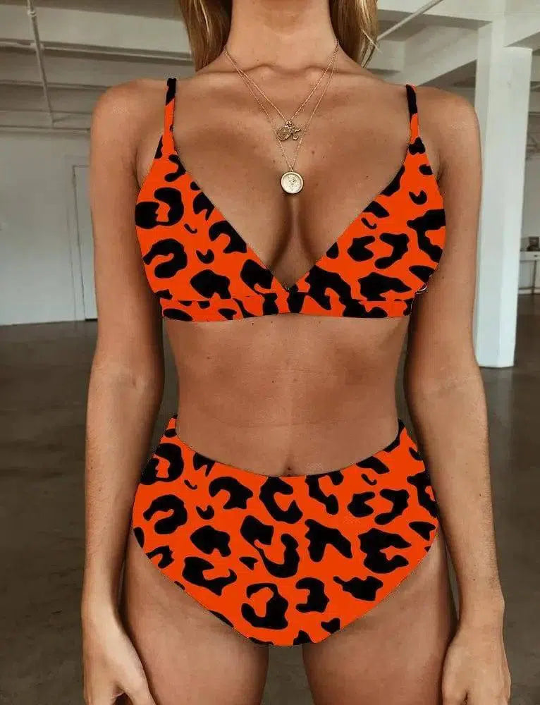 Printed sexy high waist bikini-Red-2