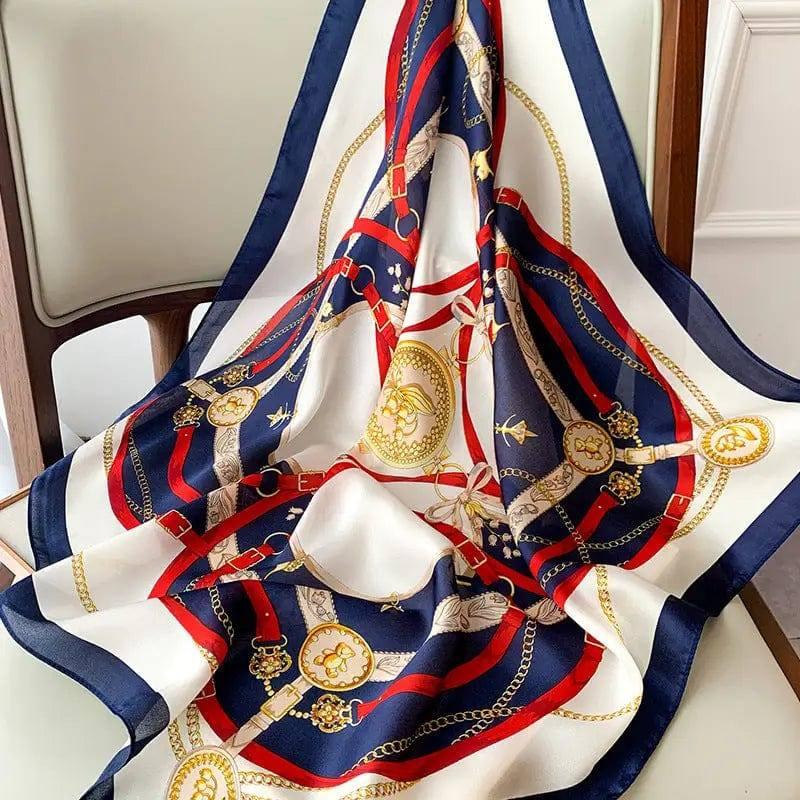 Printed Silk Scarves Gift Company Annual Meeting-Navy blue-6