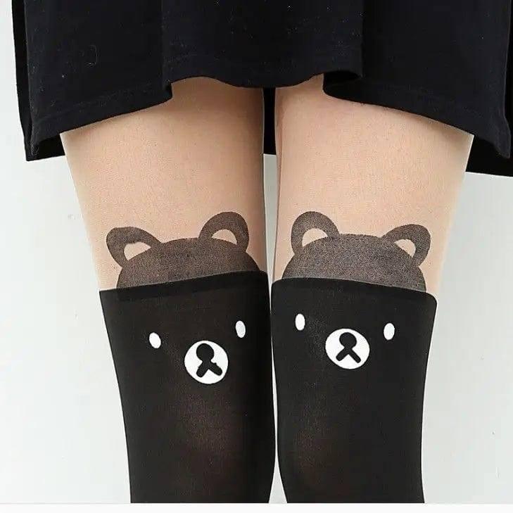 Printed stitching white cartoon stretch stockings-No. 7 Bear-2