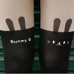 Printed stitching white cartoon stretch stockings-No. 3 rabbit black-3