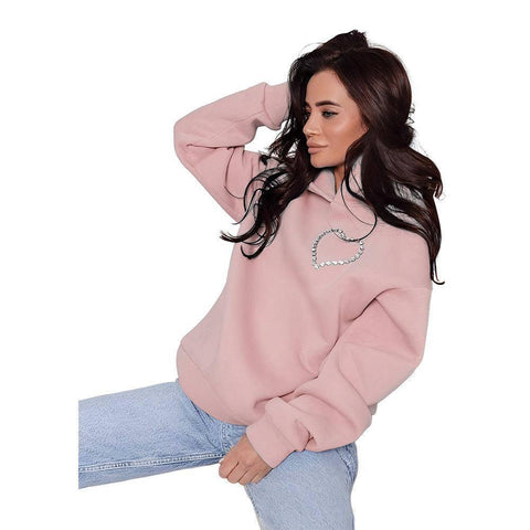 Pullover Hooded Loose Women's Sweater-Pink-2