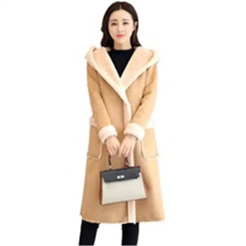 Pure color deerskin velvet coat cotton jacket-Khaki-4