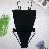 Pure Color Sexy European And American Bikini Beach Vacation-Black-3