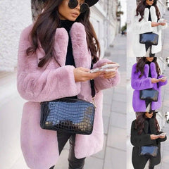 Pure Color Warm Slim Coat Women Fur-1