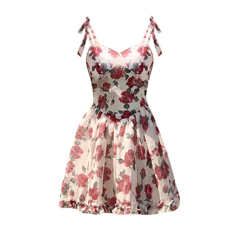 Pure Romantic Slimming Rose Sleeveless Dress-White-6