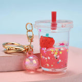 Quicksand Oil Five-pointed Star Strawberry Key Chain-Milky Tea Cup-7