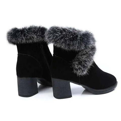 Rabbit Fur Snow Boots Women Cotton Shoes Mid Heel Plus-6