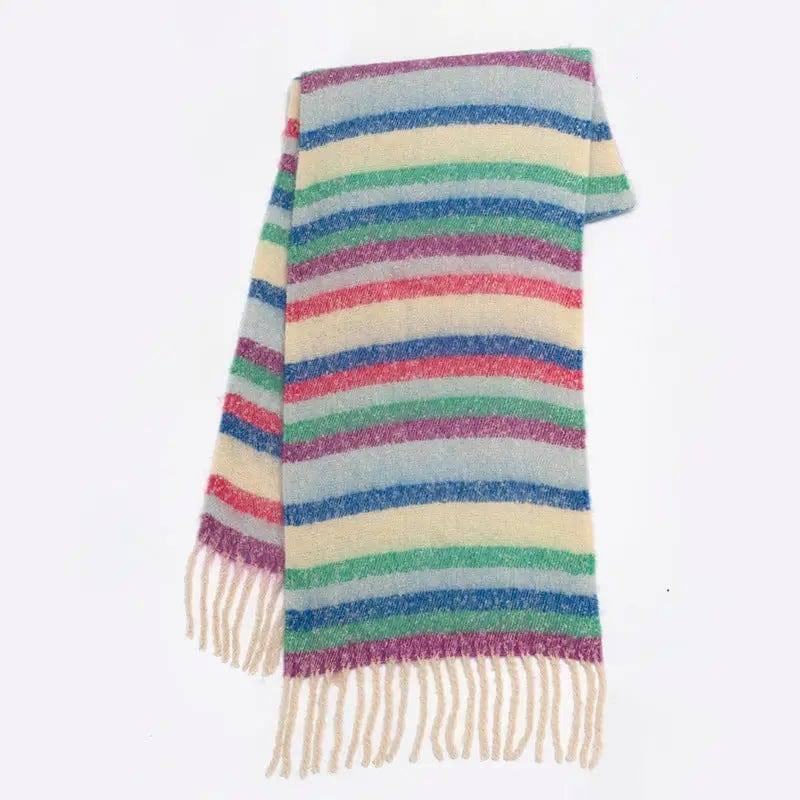 Rainbow Color-blocking Striped Soft Scarf-Colorful Stripes-4