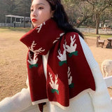 Red Year Scarf Women's Winter Christmas Knitting Wool-Simple solid color-1