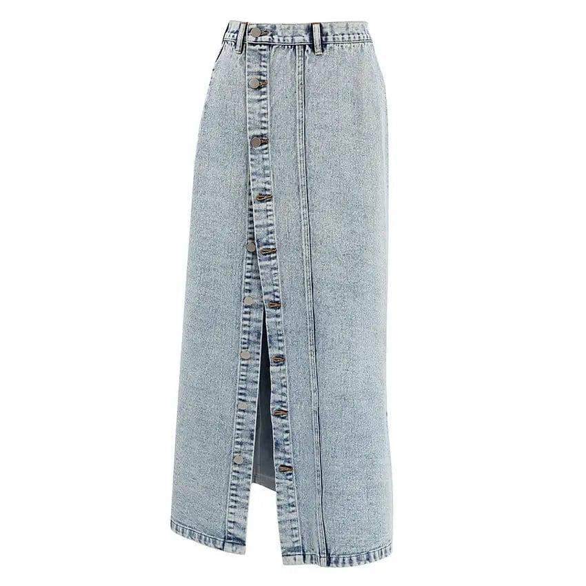 Retro Design Denim Skirt For Women-Blue-2