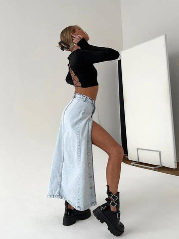Retro Design Denim Skirt For Women-4